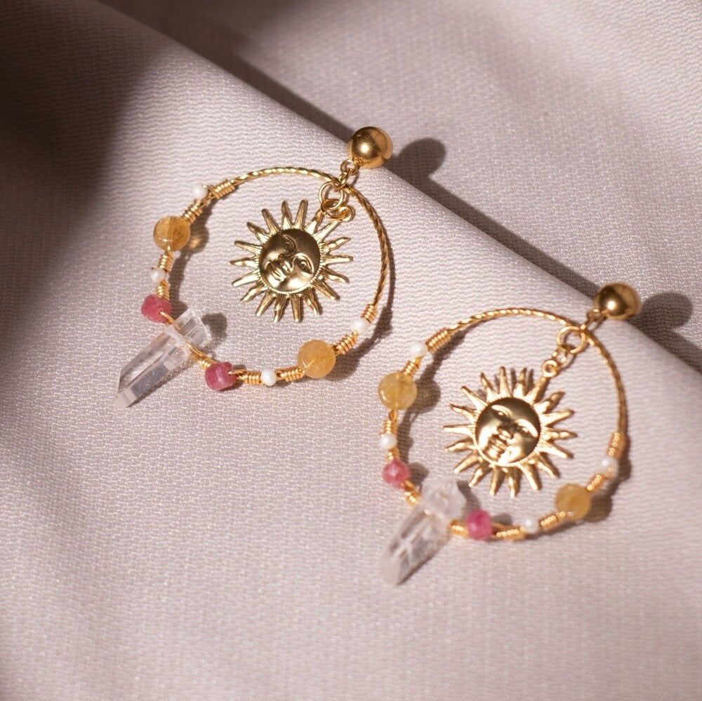 Aretes sol con punta de cuarzo