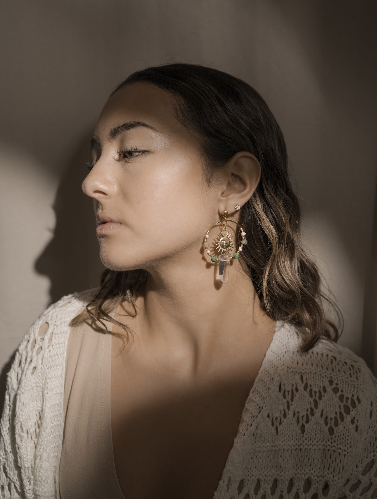 Aretes sol con punta de cuarzo y verde África