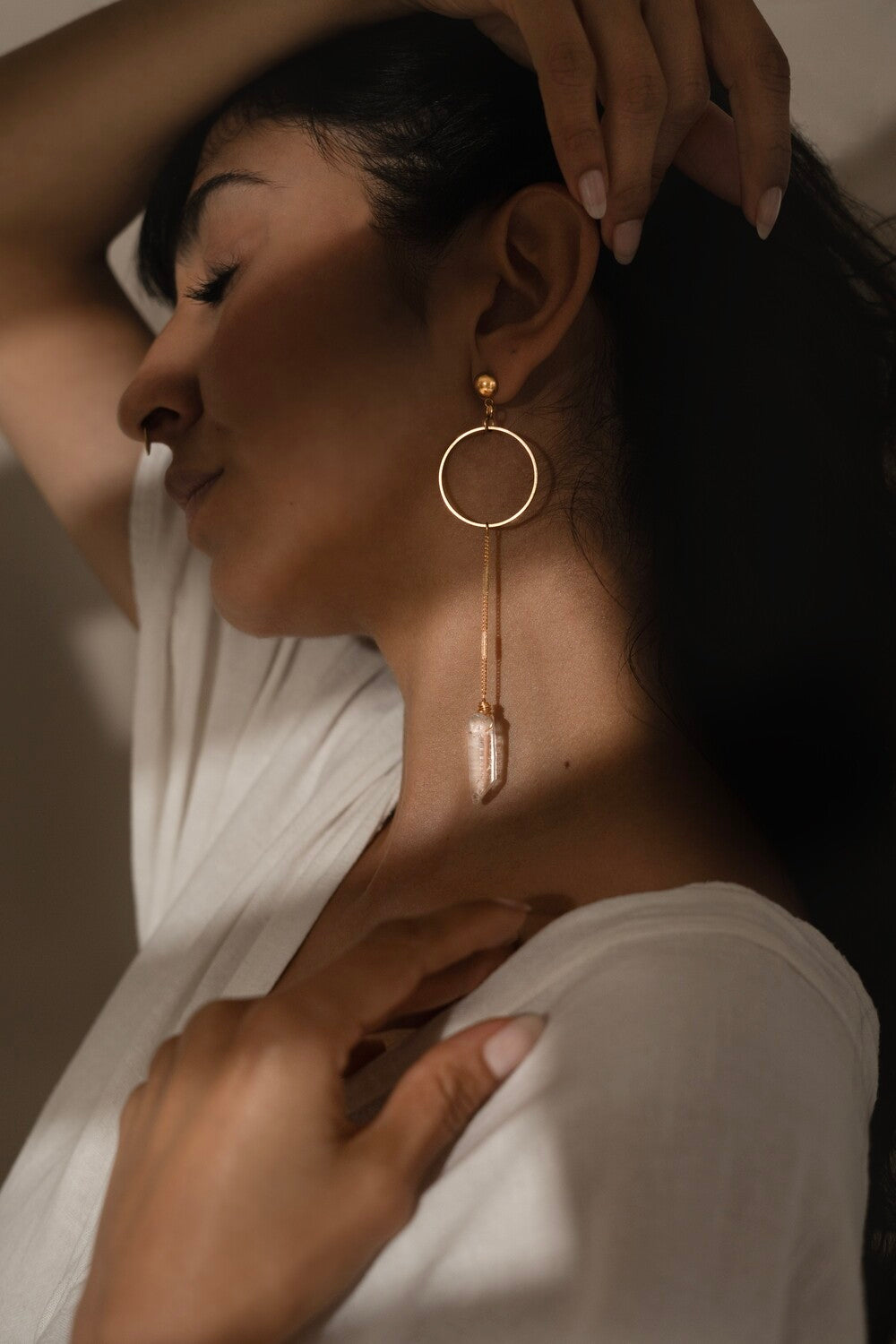 Aretes aros de punta de cristal